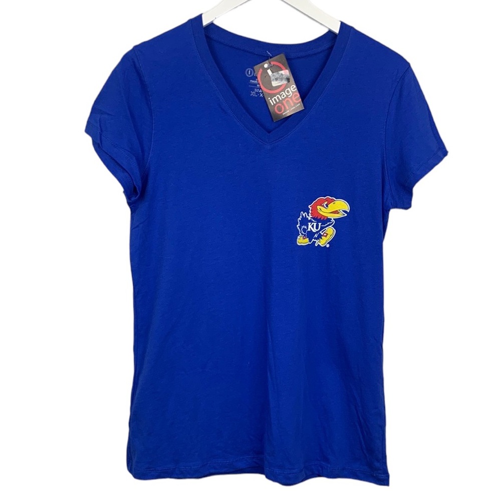 KU University of Kansas Jayhawks Christmas V Neck Tee T-Shirt Size XL